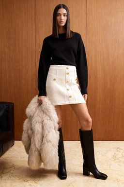 Ekru Dugmeli Tuvit Dokuma Mini Etek TWOAW26ET00098 - Trendyolmilla фото 5