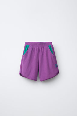 BERMUDA EFECTO TOALLA COLOR BLOCK / Morado