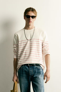CAMISETA RELAXED FIT JACQUARD RAYAS / Rosa claro - Zara фото 2