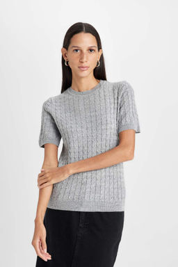 Свитер с круглым вырезом и короткими рукавами - Defacto фото 4