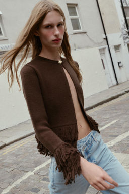 FRINGED KNIT CARDIGAN