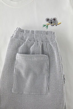 TRENDYOL MAN Siyah Unisex Ekru Regular Fit Koala Nak?sl? Cizgili Orme Pijama Tak?m? TMNSS25PT00007 - Trendyolmilla фото 3