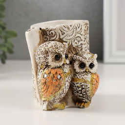 Фигурка-карандашница полистоун «Филины с орнаментом», 6.5×8.5×9 см