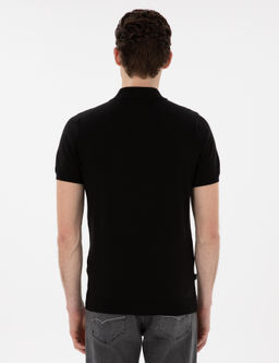 Siyah Slim Fit D__meli Polo Yaka Triko Ti__rt