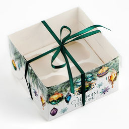 Цена за 5 шт. Коробка для капкейка «Еловые новогодние веточки», 16×16×10 см