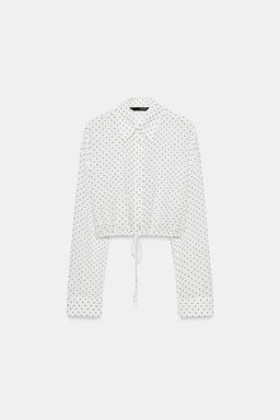 CAMISA GASA CROP CORD?N AJUSTABLE LUNARES / Negro / Blanco