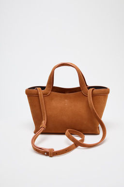MINI TOPSTITCHED SPLIT SUEDE TOTE BAG - Zara фото 3
