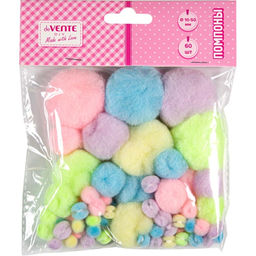 Набор помпонов для творчества "DIY" 60 шт, ассорти размеров и цветов