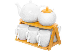 Набор - чайник + сахарница + 6 кружек Розы на бамбуковой подставке - Elan gallery фото 4