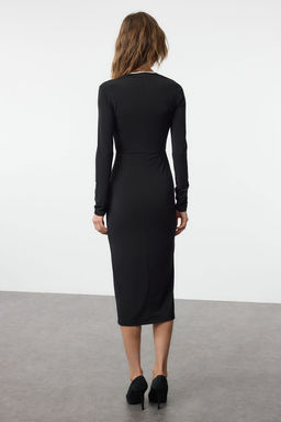 Siyah Maxi Renk Bloklu Fiyonk Detayl? Fitted Orme Elbise TWOAW25EL00526 - Trendyolmilla фото 5