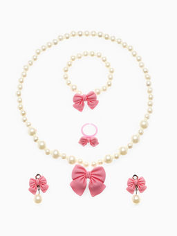 Набор детских украшений Выбражулька Бант, 4 предмета: кулон, браслет d=6 см кольцо, клипсы, бело-розовый