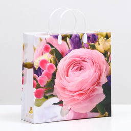 Цена за 10 шт. Пакет "Пионовидные розы", мягкий пластик, 30 x 30 см, 120 мкм