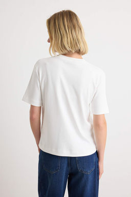 Ekru Basic Pamuklu Relaxed/Rahat Kal_p Bisiklet Yaka _rme T-Shirt TWOAW27TS00030 - Trendyolmilla фото 4