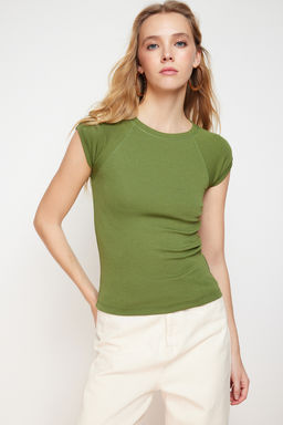 Trendyolmilla Beyaz Ay Kol Fitted/Vucuda Oturan Esnek Orme Bluz TWOSS24BZ00088  фото 10