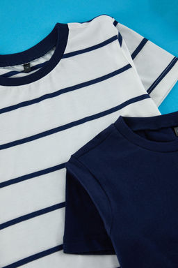Antrasit-Ekru 2li Erkek Cocuk Basic-Cizgili Regular Kal?p K?sa Kol Orme T-Shirt TKDSS25TS00025 - Trendyolmilla фото 5
