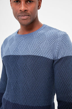 TRENDYOL MAN Indigo Regular Bisiklet Yaka Renk Bloklu Kazak TMNAW20LS0026 - Trendyolmilla фото 9