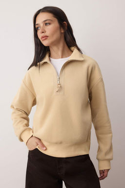 Antrasit Regular/Normal Kal?p Fermuar Detayl? Dik Yaka Polar Kal?n Orme Sweatshirt TWOAW26SW00026 - Trendyolmilla фото 6