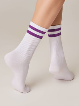 Цена за 2 пары. Носки Классические CONTE ACTIVE Хлопковые носки с яркими полосками из люрекса белый-сиреневый - Conte elegant фото 2
