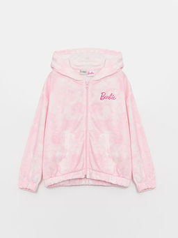 Kap??onlu Barbie Bask?l? Uzun Kollu K?z ?ocuk Fermuarl? Sweatshirt