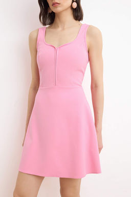 Ac?k Pembe A Kesim Mini Esnek Dokuma Elbise TWOSS26EL00292