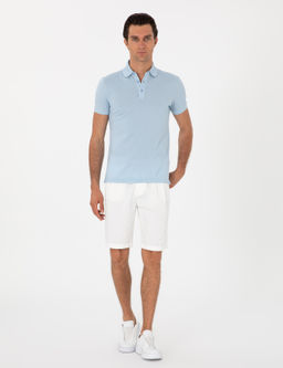 Buz Mavisi Slim Fit Polo Yaka Pamuklu Basic T-shirt