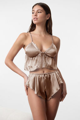 TRENDYOLMILLA Mavi Saten Tas, Kurdele/Fiyonk Detayl? Kaps?z Ic Camas?r? Tak?m? THMAW25CC00013