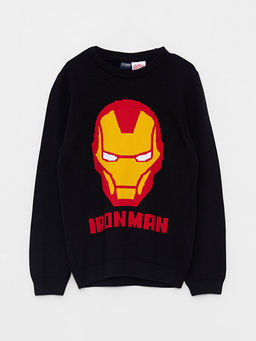 Bisiklet Yaka ?ron Man Bask?l? Uzun Kollu Erkek ?ocuk Triko Kazak