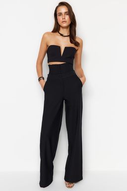 Siyah Korse Detayl? Dokuma Pantolon TPRSS23PL00033