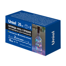 ULD-S0200-020/SСR/3LR MULTI IP20 WINESTOPPER Гирлянда светодиодная Роса с пробкой на батарейках 3*LR44(в/к), 2м. 20 светодиодов. Разноцветный свет. Провод медный. TM Uniel - Volpe фото 7