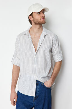 TRENDYOL MAN Premium Camel Regular Fit Keten Kar?s?ml? Cizgili Gomlek TMNSS23GO00134 - Trendyolmilla фото 3
