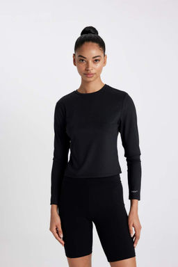 DeFactoFit Облегающая футболка с круглым вырезом и принтом в стиле спортсмен с длинными рукавами