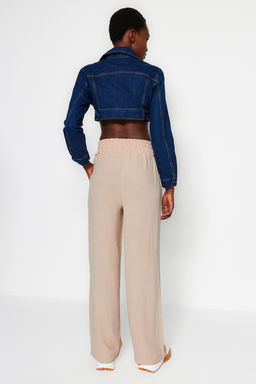 TRENDYOLMILLA Siyah Wide Leg/Genis Paca Beli Lastikli Dokuma Pantolon TWOSS22PL00024  фото 49
