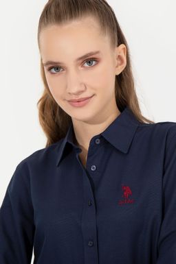 Женская темно-синяя рубашка с длинным рукавом, базовая