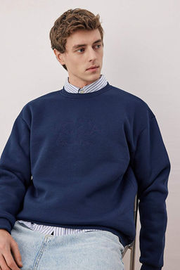Lacivert Oversize/Geni_ Kesim Yaz_ Nak__l_ Kal_n __i Polar Sweatshirt TMNAW25SW00091