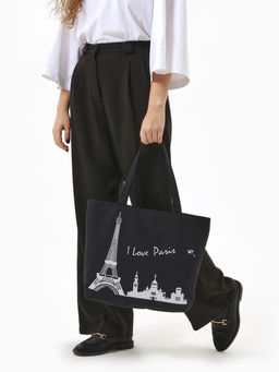 Сумка - шоппер на молнии с подкладкой, 42×9×32 см, с принтом, чёрная