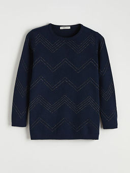 Bisiklet Yaka Desenli Kad?n Triko Kazak