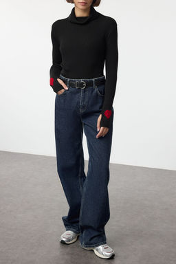 Siyah Dik Yaka Kol Detayl? Triko Kazak TEDAW25KZ00034 - Trendyolmilla фото 2