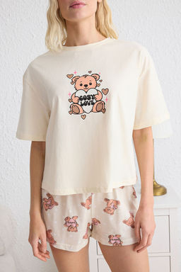 Trendyolmilla Pembe %100 Pamuklu Ay?c?kl? ve Puantiyeli Uyku Bantl? Sortlu Orme Pijama Tak?m? THMSS25PT00096  фото 11