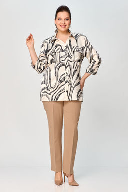 Блуза Элль стиль 2288а кремовый, черный принт  фото 6