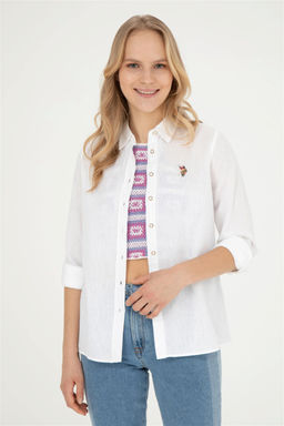 Женская белая базовая рубашка с длинным рукавом - U.s. polo assn фото 3