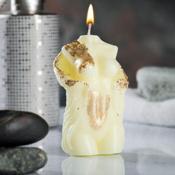 Фигурная свеча "Торс женский с крыльями" молочная с поталью 10см