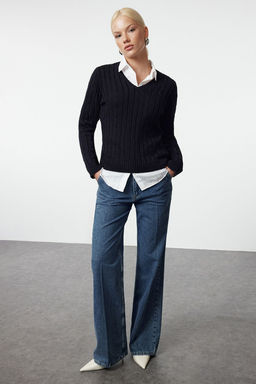 Lacivert Basic Pamuklu V Yaka Triko Kazak TWOAW25KZ00249 - Trendyolmilla фото 2