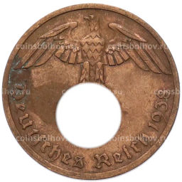 Монета 1 рейхспфенниг 1938 года A Германия