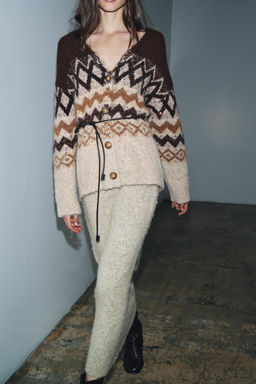 JACQUARD SEQUIN KNIT CARDIGAN WITH BELT - Zara фото 3