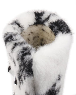 Унты женские на литой подошве., Черные. Замша. Мех бело-черный