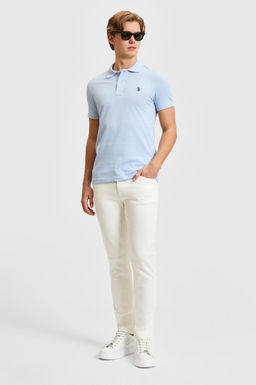 Erkek Slim Fit Polo Yaka A__k Mavi Basic Ti__rt