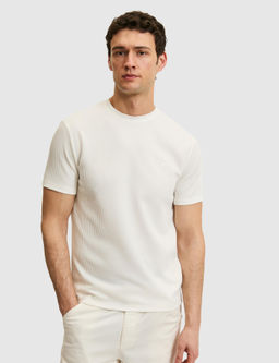 Beyaz Slim Fit Dokulu Bisiklet Yaka T-shirt