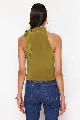 Trendyolmilla Yag Yesil Fular Baglama Detayl? Regular/Normal Kal?p Esnek Orme Bluz TWOSS24BZ00635  фото 6