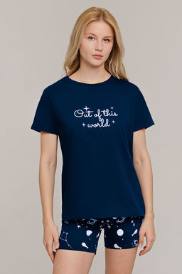 Арт. 9161 Пижама с шортами 42-50  (5 шт) Цвет:верх-темно-синий, низ-темно-синий