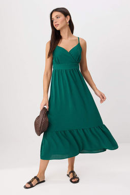 Yesil Ask?l? Skater/Belden Ac?lan Midi Dokuma Elbise TWOSS26EL00982